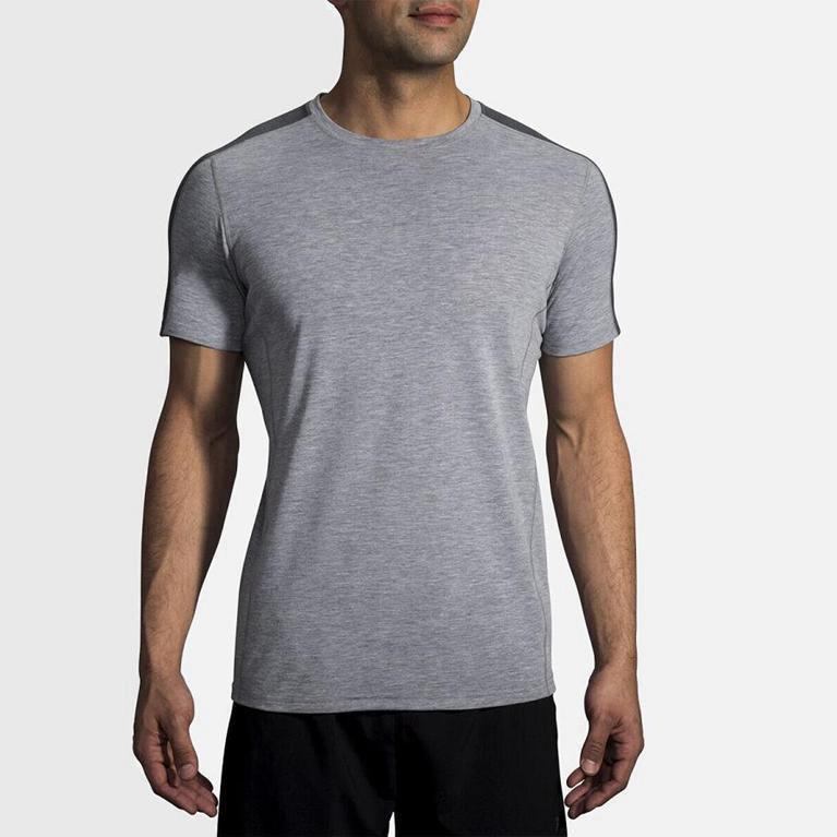 Brooks Distance NZ - Men's Short Sleeve Running Shirt - Grey (10374-HIKT)